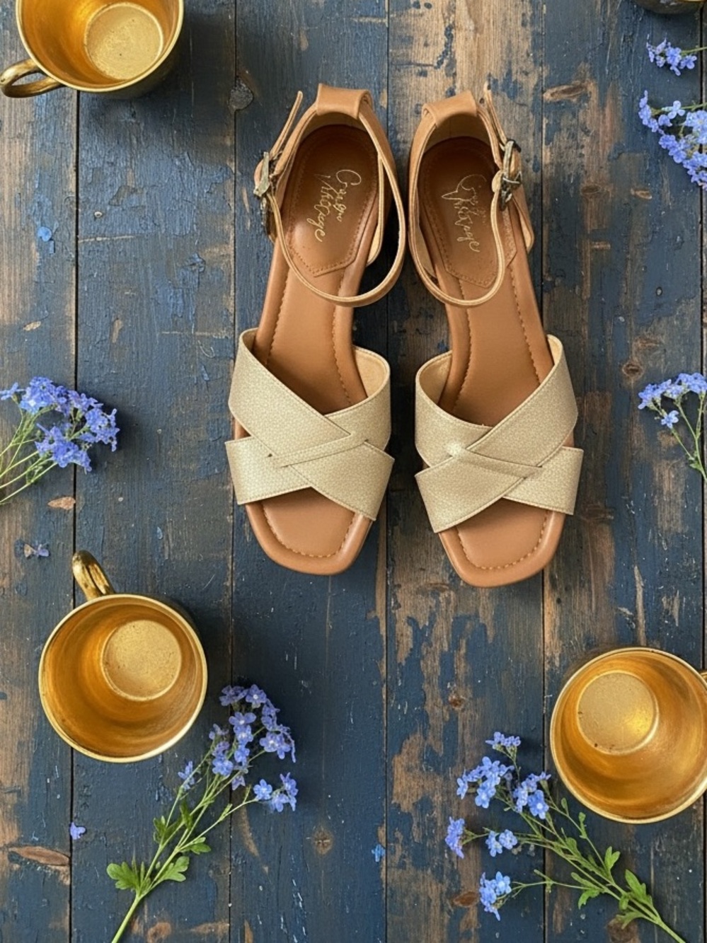 Crown vintage gold wedge shoes